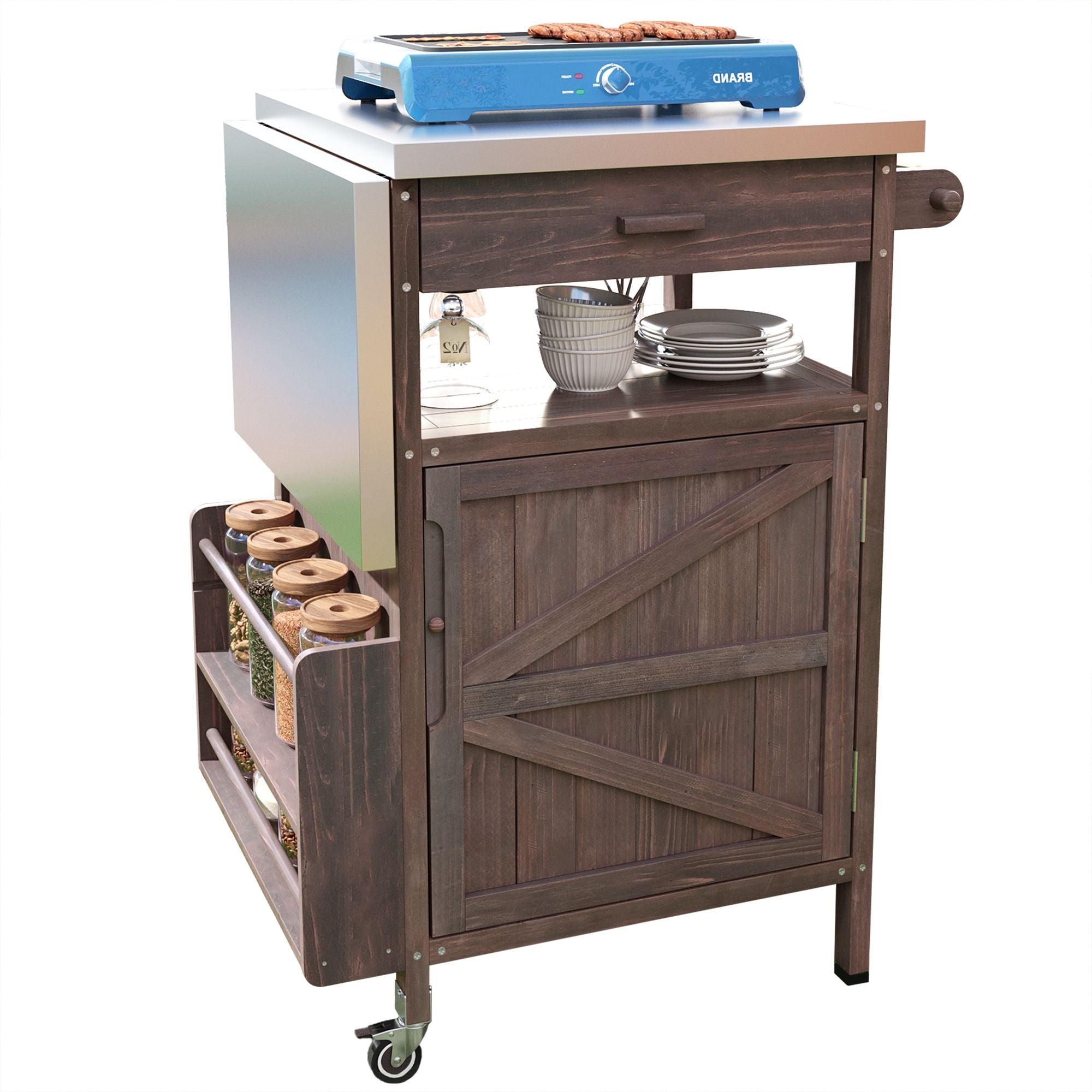 40.5- Outdoor Grill Cart with Stainless Steel Top and Drop Leaf