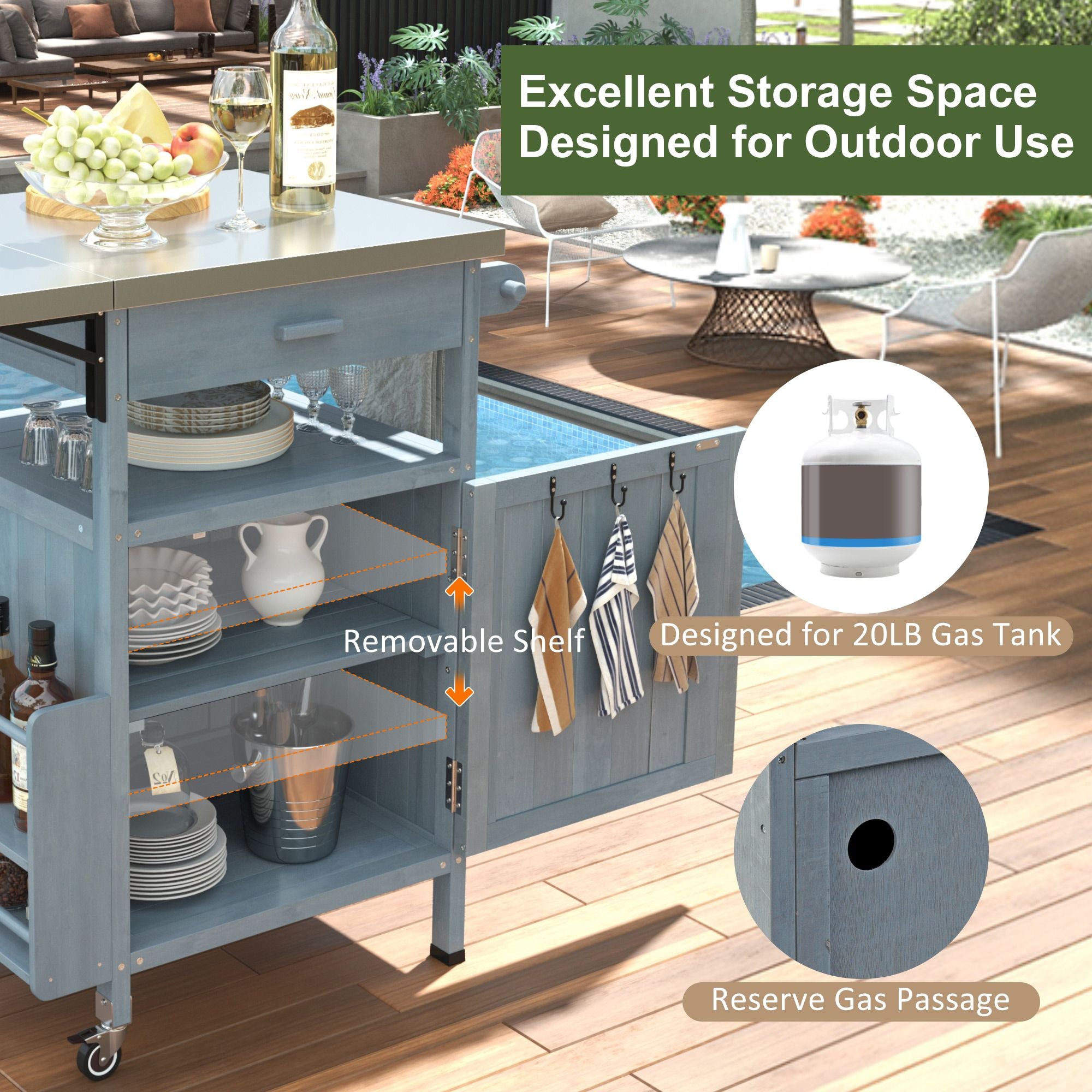 40.5- Outdoor Grill Cart with Stainless Steel Top and Drop Leaf