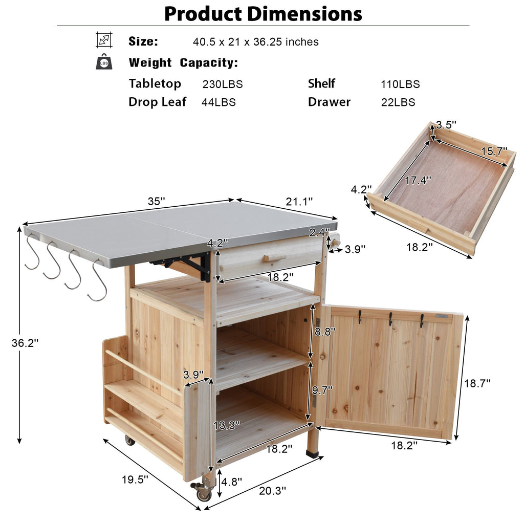 40.5- Outdoor Grill Cart with Stainless Steel Top and Drop Leaf