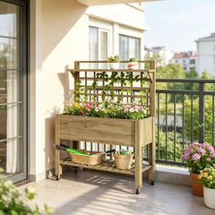 Mobile Raised Planter with Trellis and Shelves