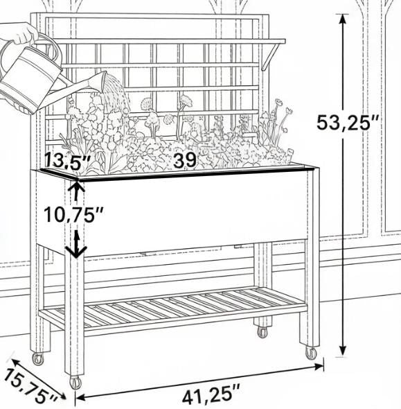 Mobile Raised Planter with Trellis and Shelves