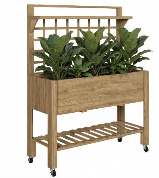 Mobile Raised Planter with Trellis and Shelves