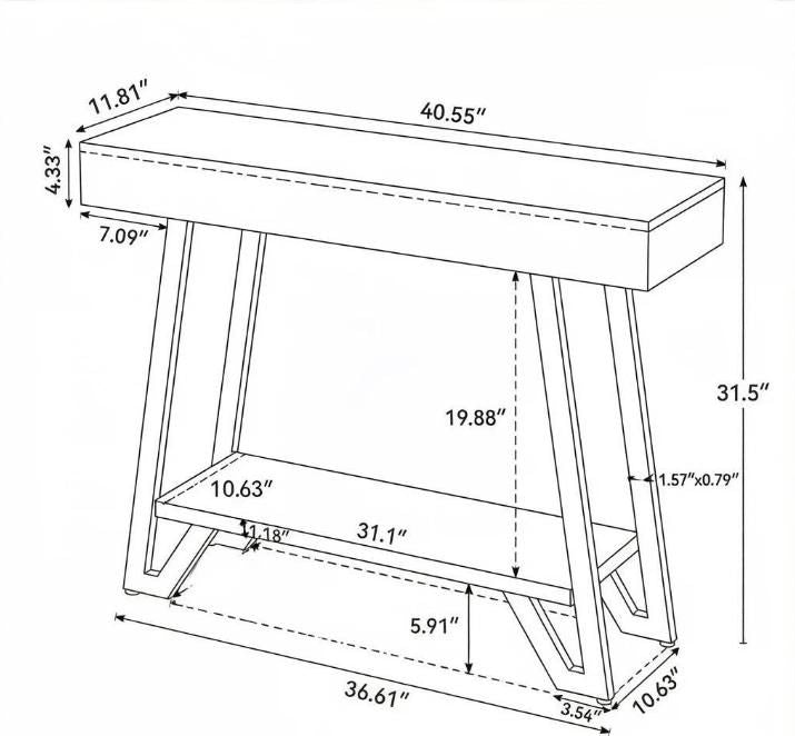 Industrial Two-Tier Console Table with Geometric Black Base