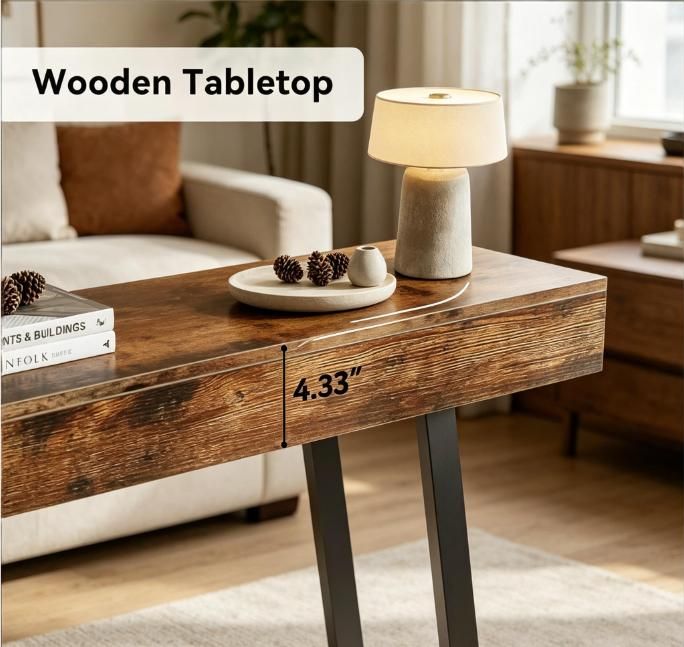 Industrial Two-Tier Console Table with Geometric Black Base