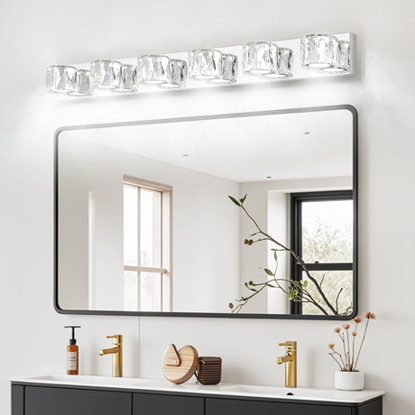 Modern Crystal LED Wall Sconce – Chrome Bathroom Vanity Light with Clear Crystal Shades