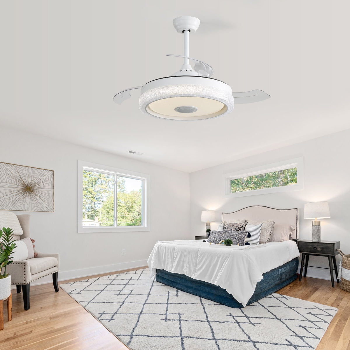 Modern Ceiling Fan with RGB Light and Bluetooth Audio