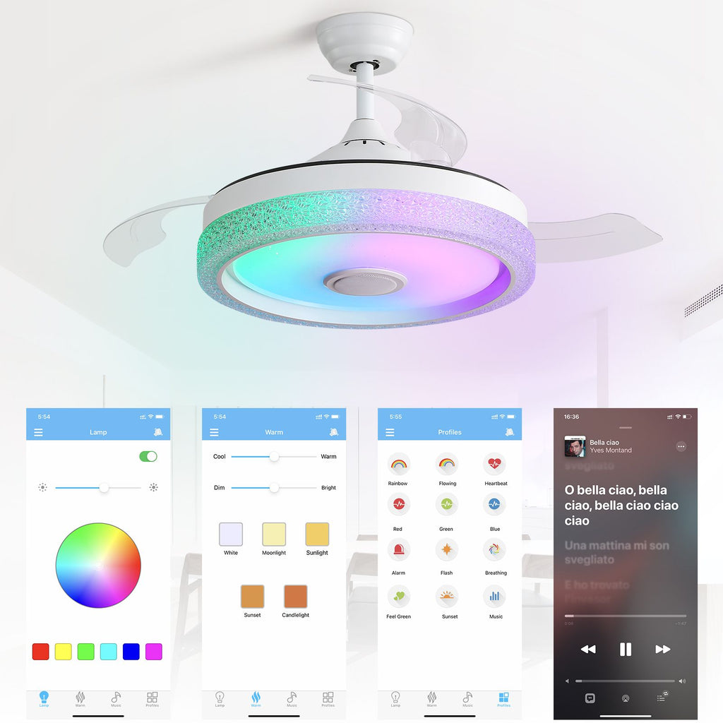 Modern Ceiling Fan with RGB Light and Bluetooth Audio