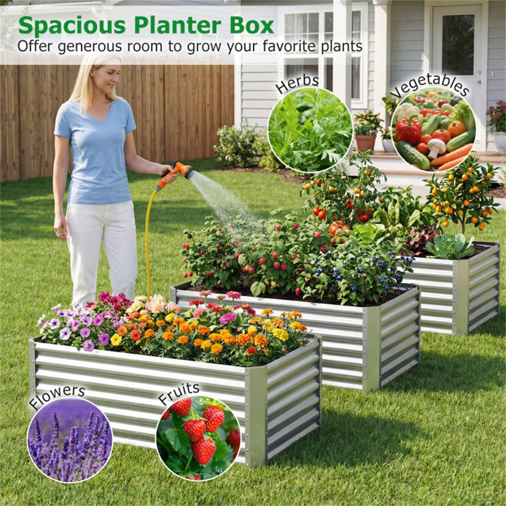 Spacious Galvanized Steel Raised Garden Bed for Vegetables, Herbs & Flowers