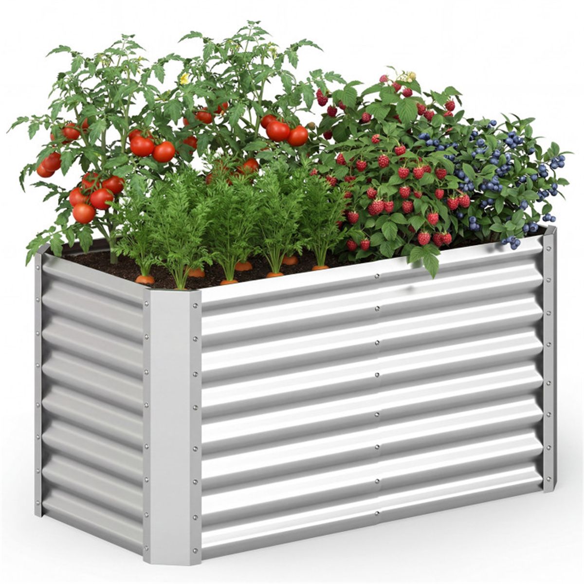 Spacious Galvanized Steel Raised Garden Bed for Vegetables, Herbs & Flowers
