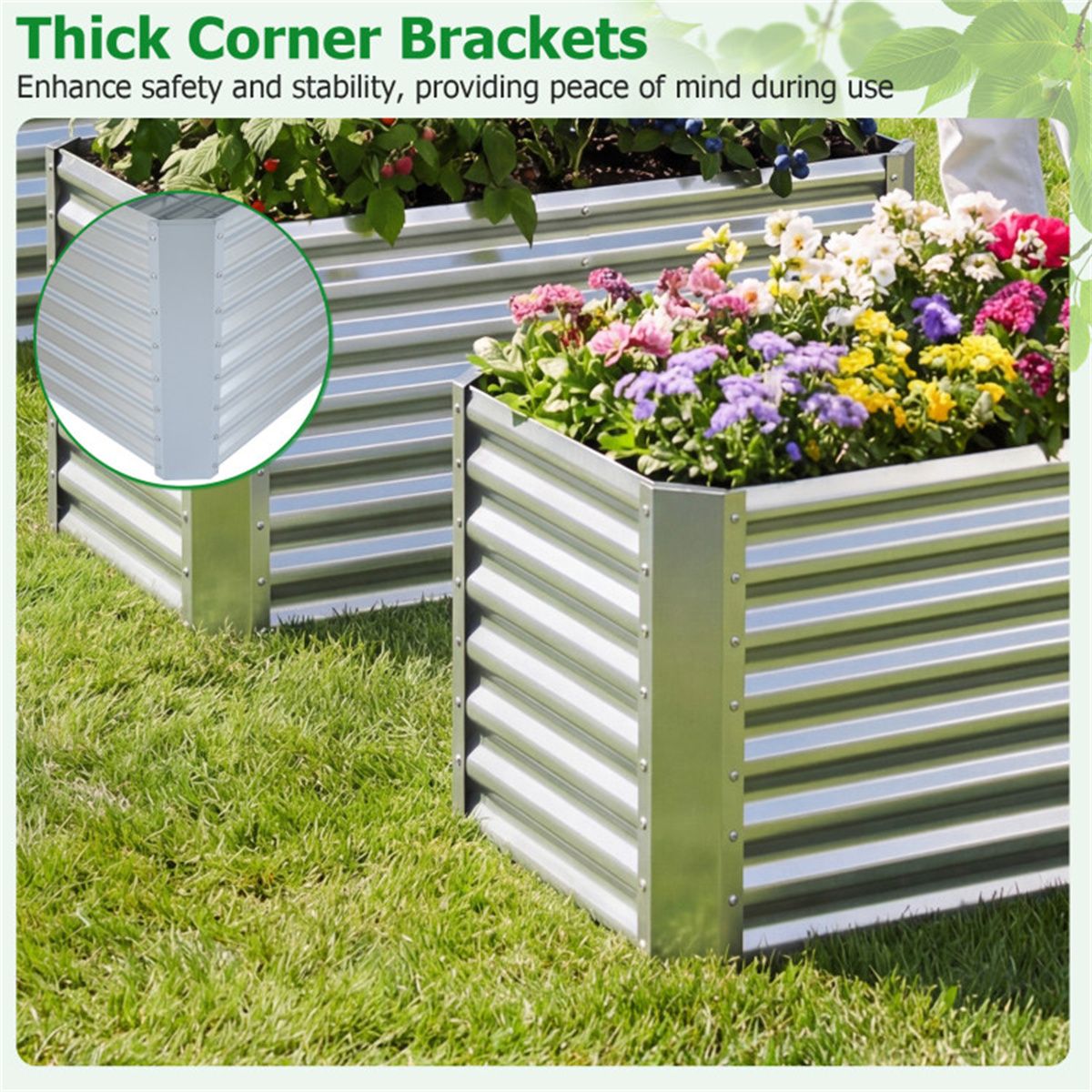 Spacious Galvanized Steel Raised Garden Bed for Vegetables, Herbs & Flowers