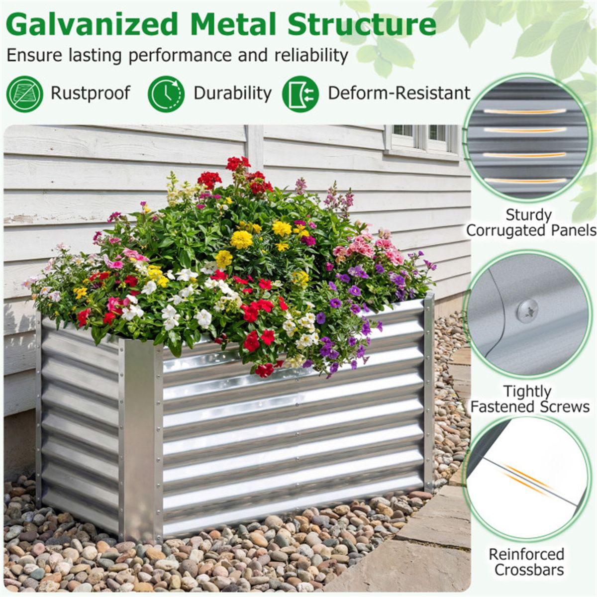 Spacious Galvanized Steel Raised Garden Bed for Vegetables, Herbs & Flowers