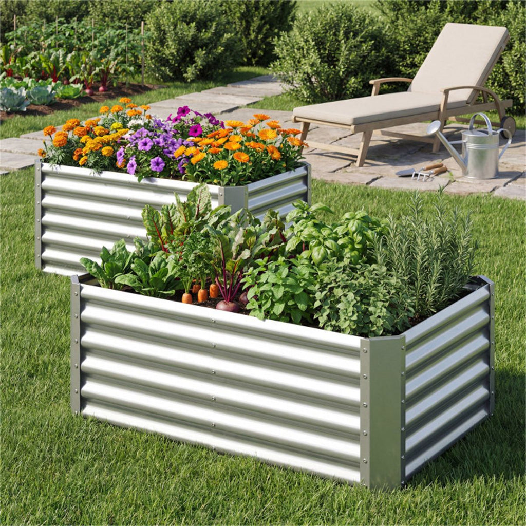 Spacious Galvanized Steel Raised Garden Bed for Vegetables, Herbs & Flowers