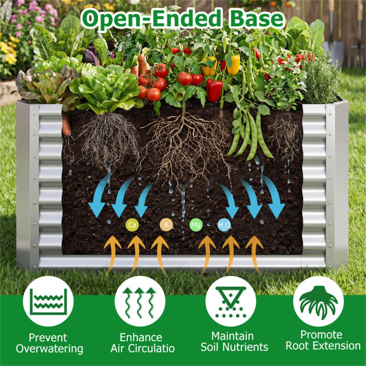 Spacious Galvanized Steel Raised Garden Bed for Vegetables, Herbs & Flowers