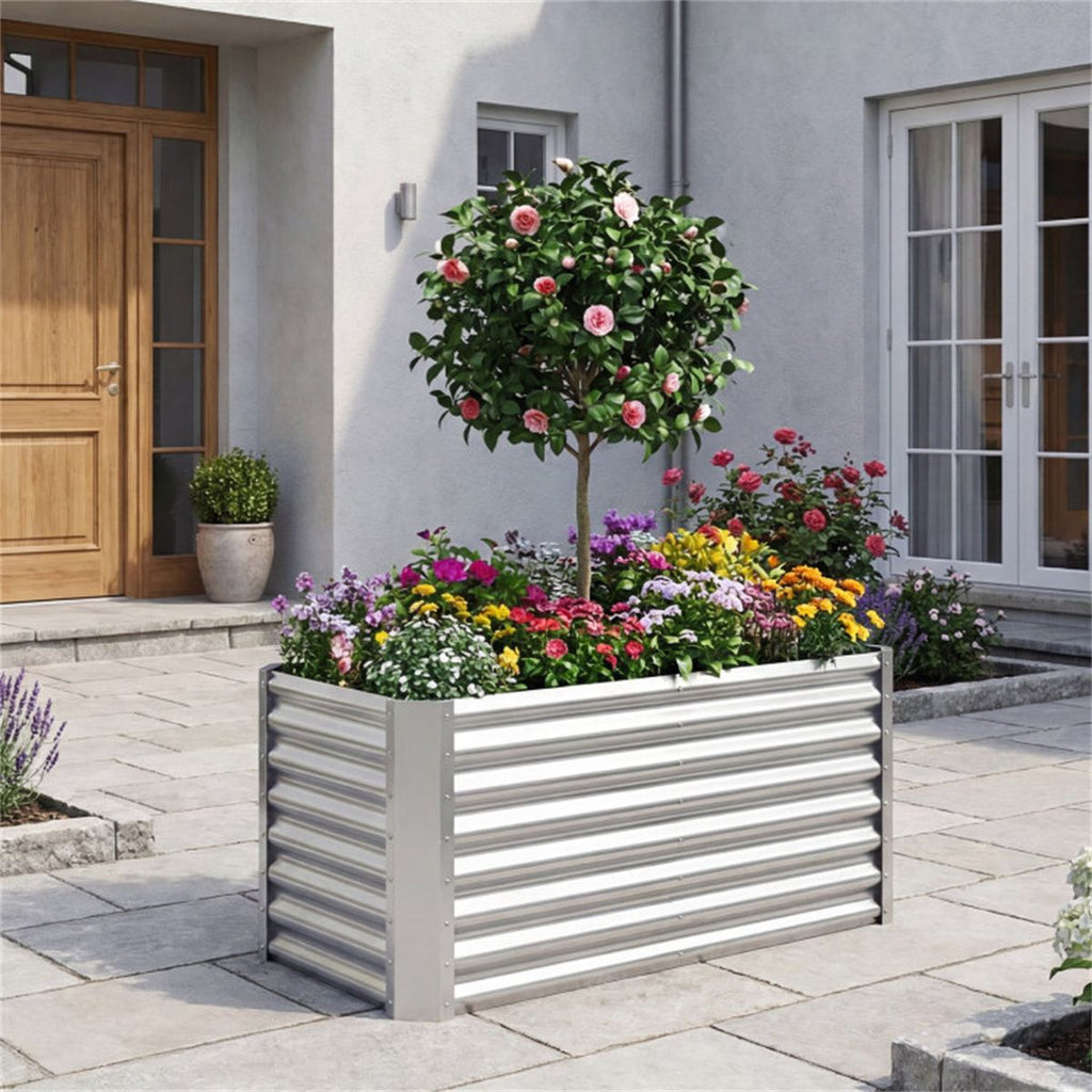 Spacious Galvanized Steel Raised Garden Bed for Vegetables, Herbs & Flowers