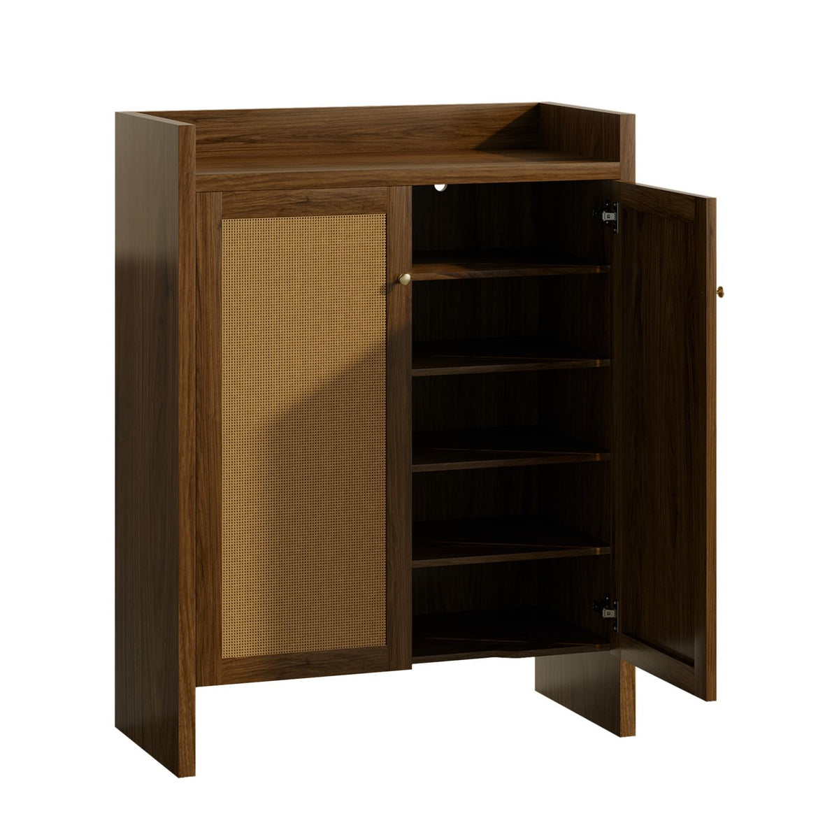 Mid-Century Shoe Cabinet with Woven Door Fronts
