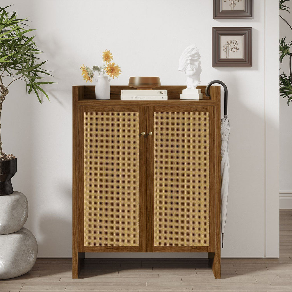 Mid-Century Shoe Cabinet with Woven Door Fronts