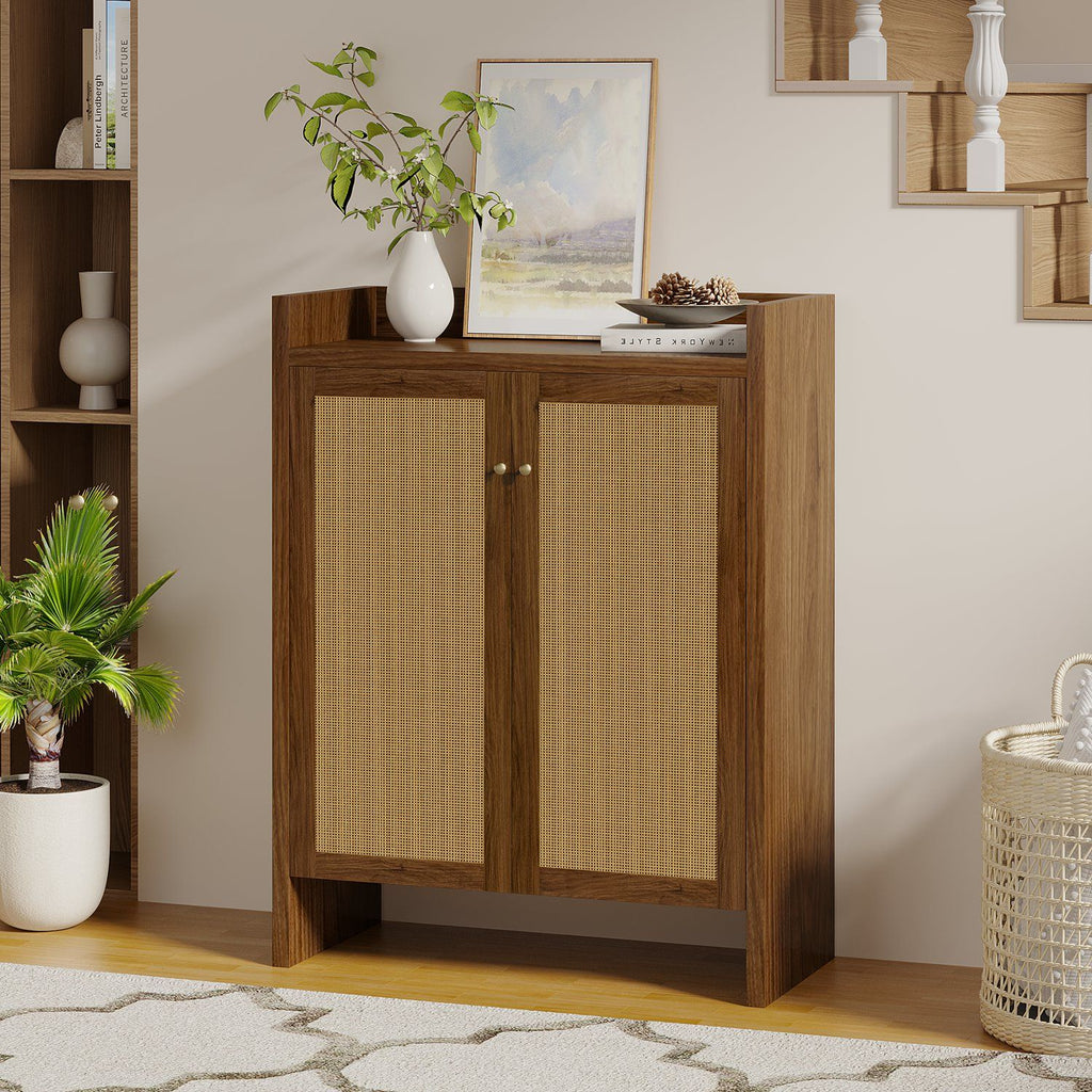 Mid-Century Shoe Cabinet with Woven Door Fronts