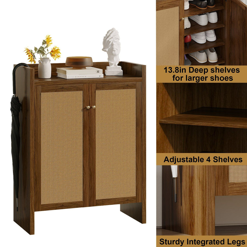 Mid-Century Shoe Cabinet with Woven Door Fronts