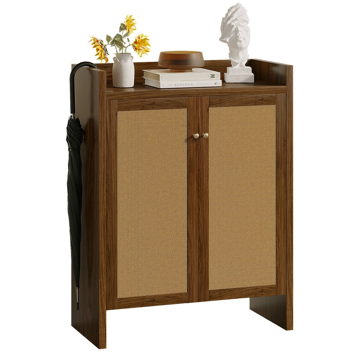 Mid-Century Shoe Cabinet with Woven Door Fronts