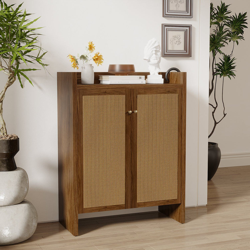 Mid-Century Shoe Cabinet with Woven Door Fronts