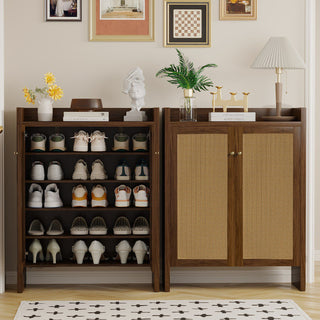 Mid-Century Shoe Cabinet with Woven Door Fronts