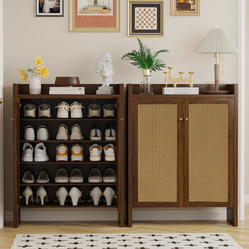 Mid-Century Shoe Cabinet with Woven Door Fronts