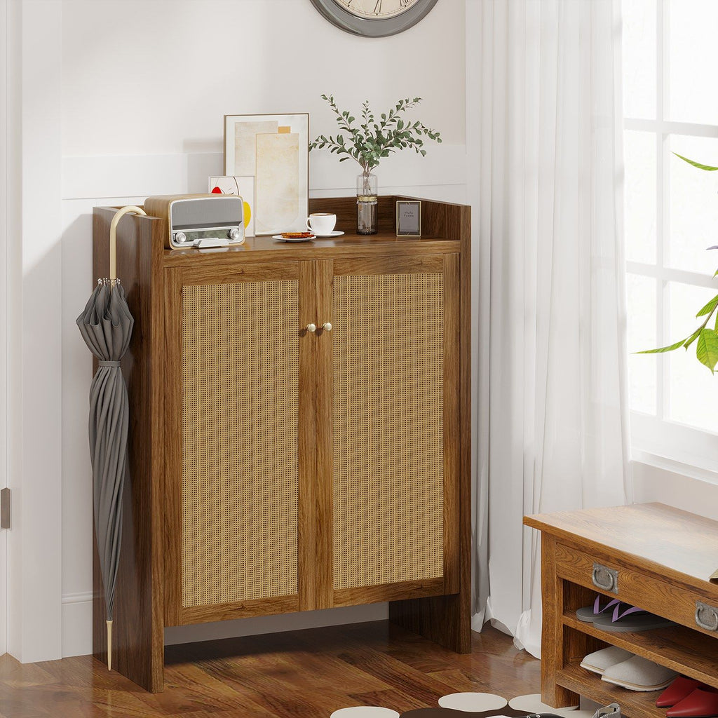Mid-Century Shoe Cabinet with Woven Door Fronts
