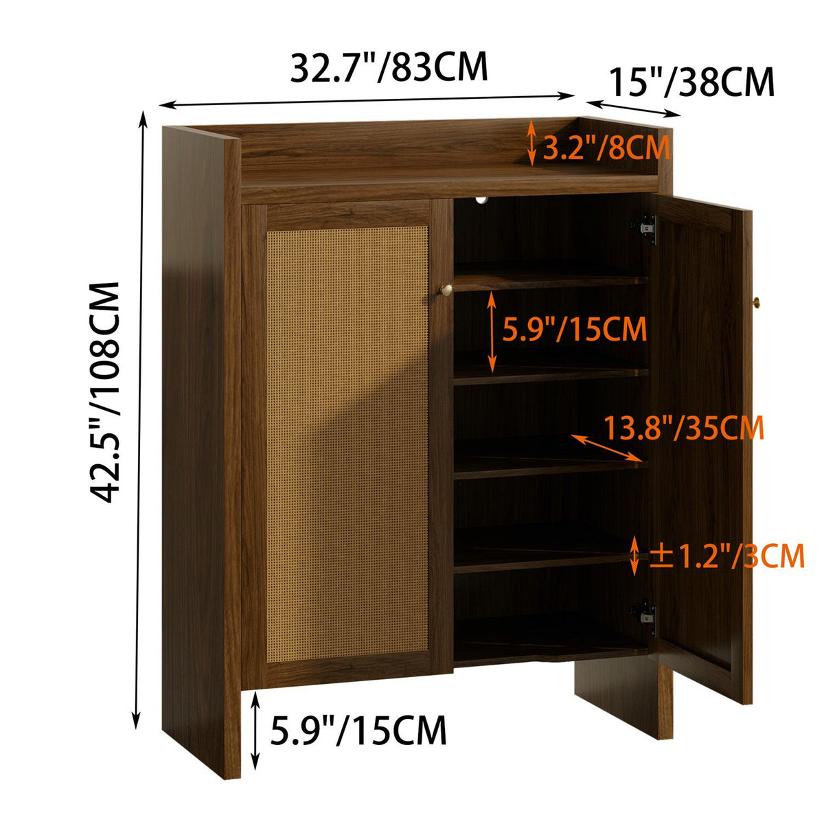 Mid-Century Shoe Cabinet with Woven Door Fronts