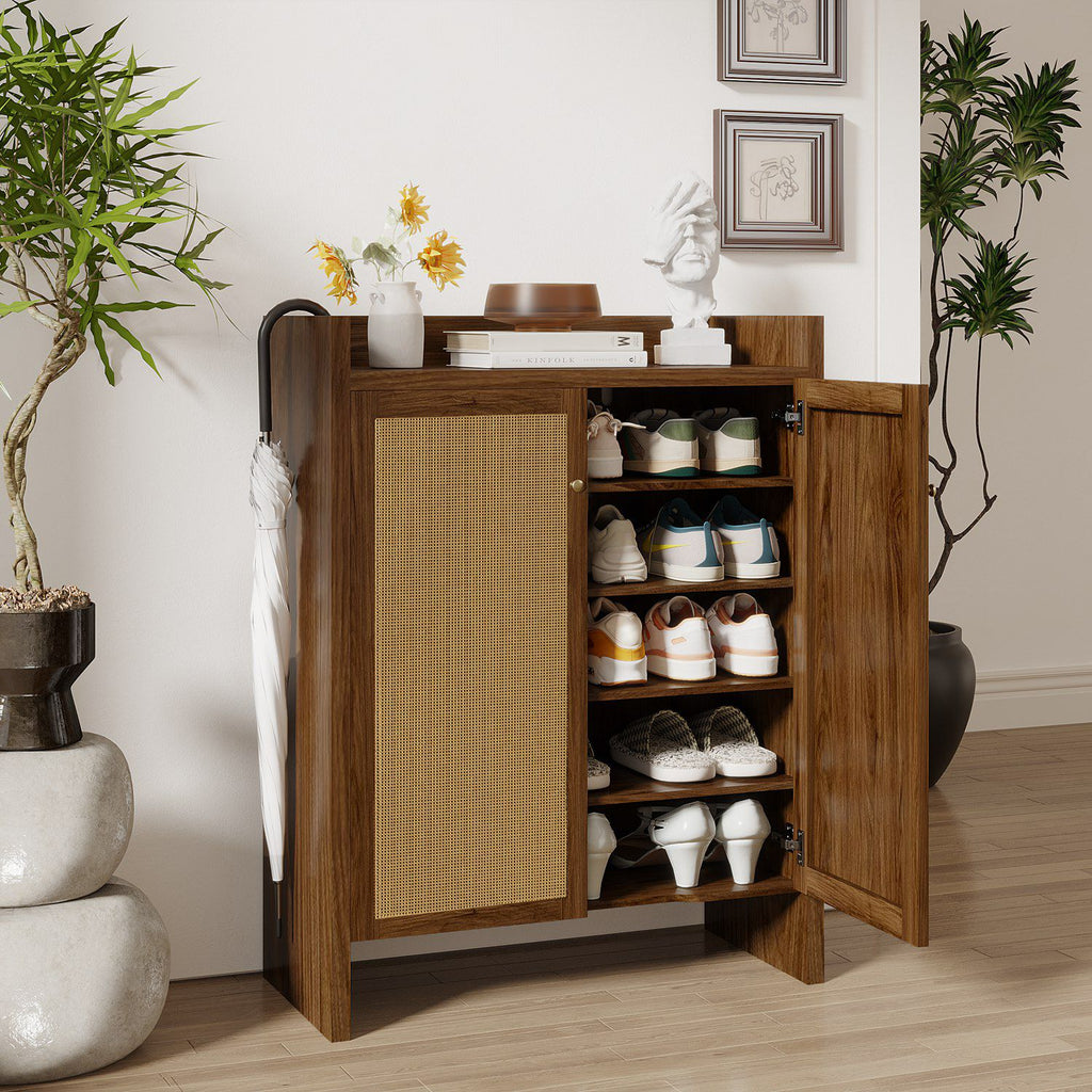 Mid-Century Shoe Cabinet with Woven Door Fronts