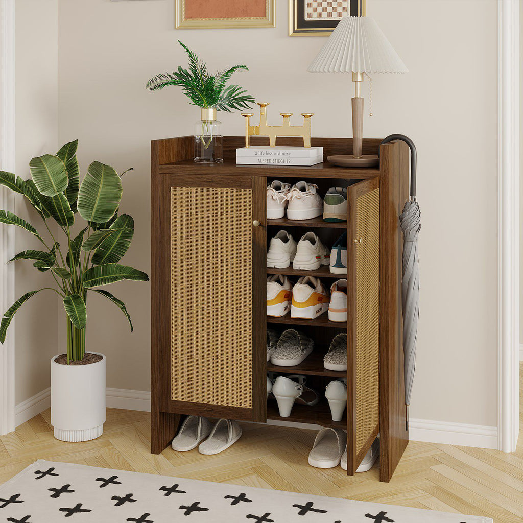 Mid-Century Shoe Cabinet with Woven Door Fronts