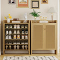 Mid-Century Rattan Shoe Cabinet with Adjustable Shelves