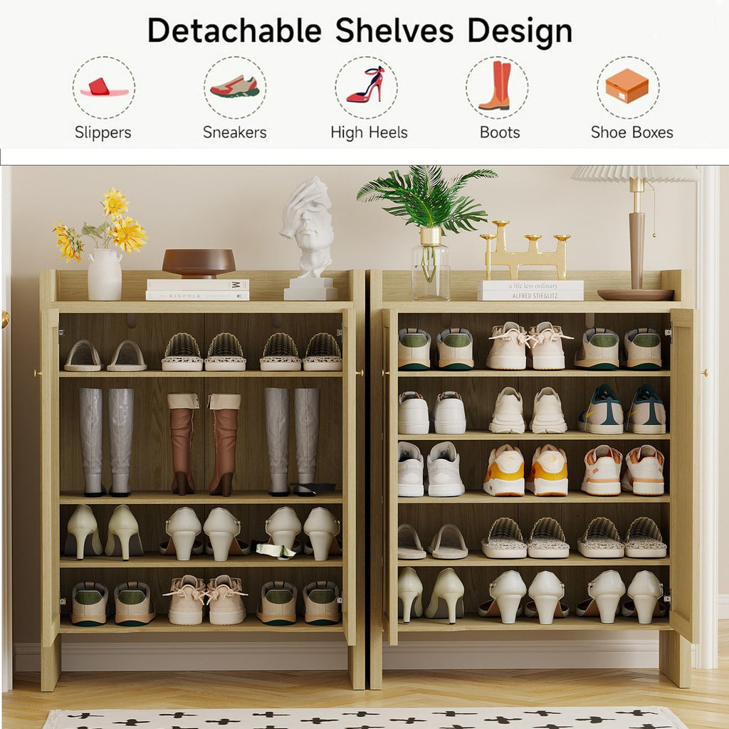 Mid-Century Rattan Shoe Cabinet with Adjustable Shelves
