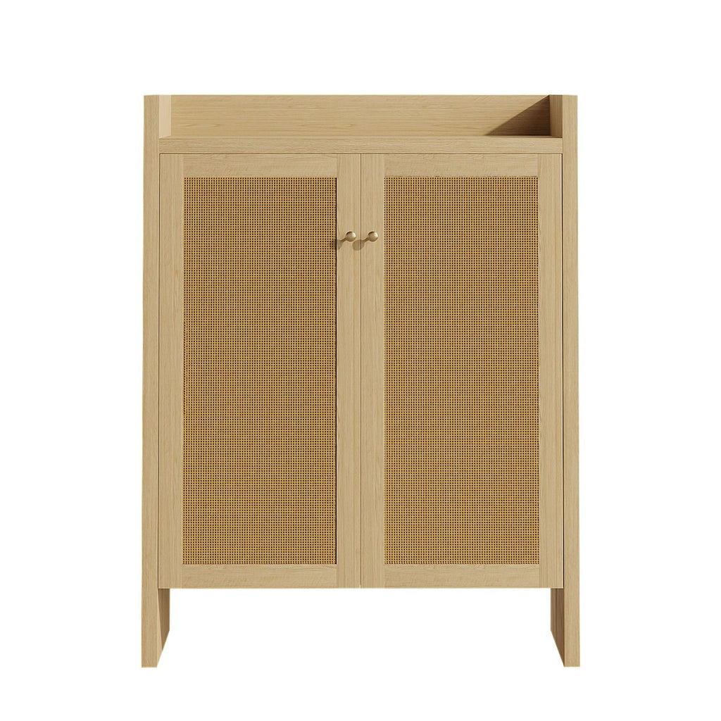 Mid-Century Rattan Shoe Cabinet with Adjustable Shelves