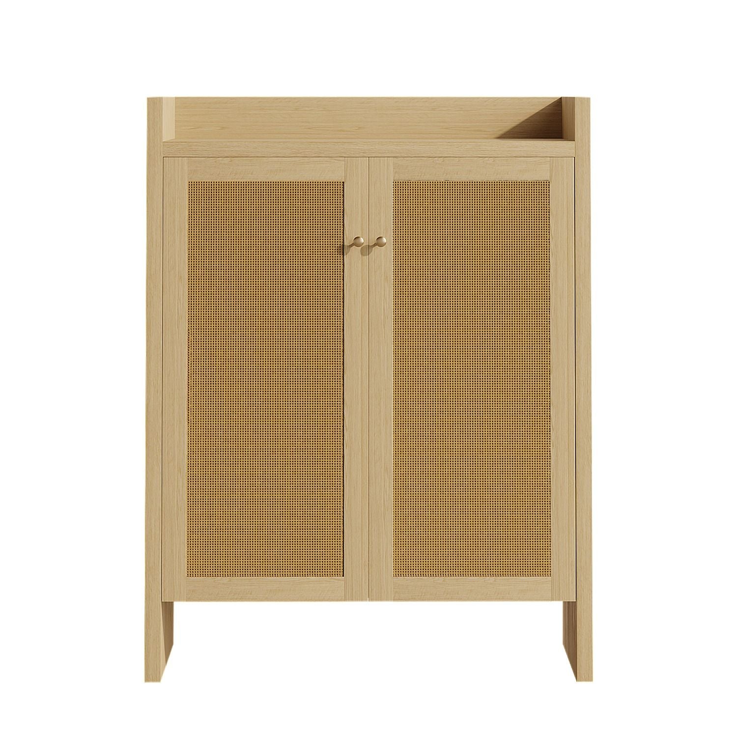 Mid-Century Rattan Shoe Cabinet with Adjustable Shelves