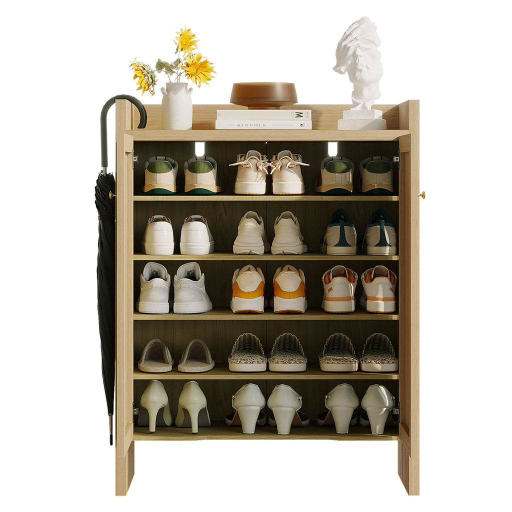 Mid-Century Rattan Shoe Cabinet with Adjustable Shelves