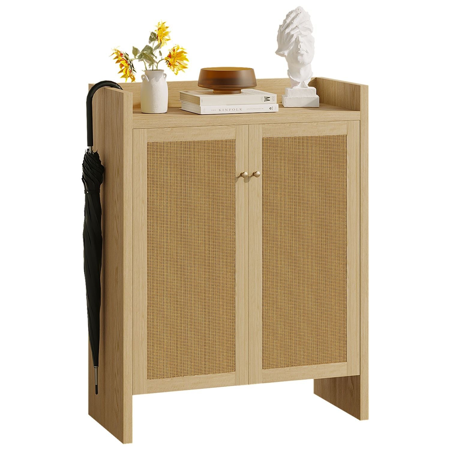 Mid-Century Rattan Shoe Cabinet with Adjustable Shelves