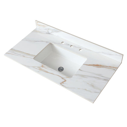 Carrara White Vanity Top with Backsplash and Drip-Free Edge