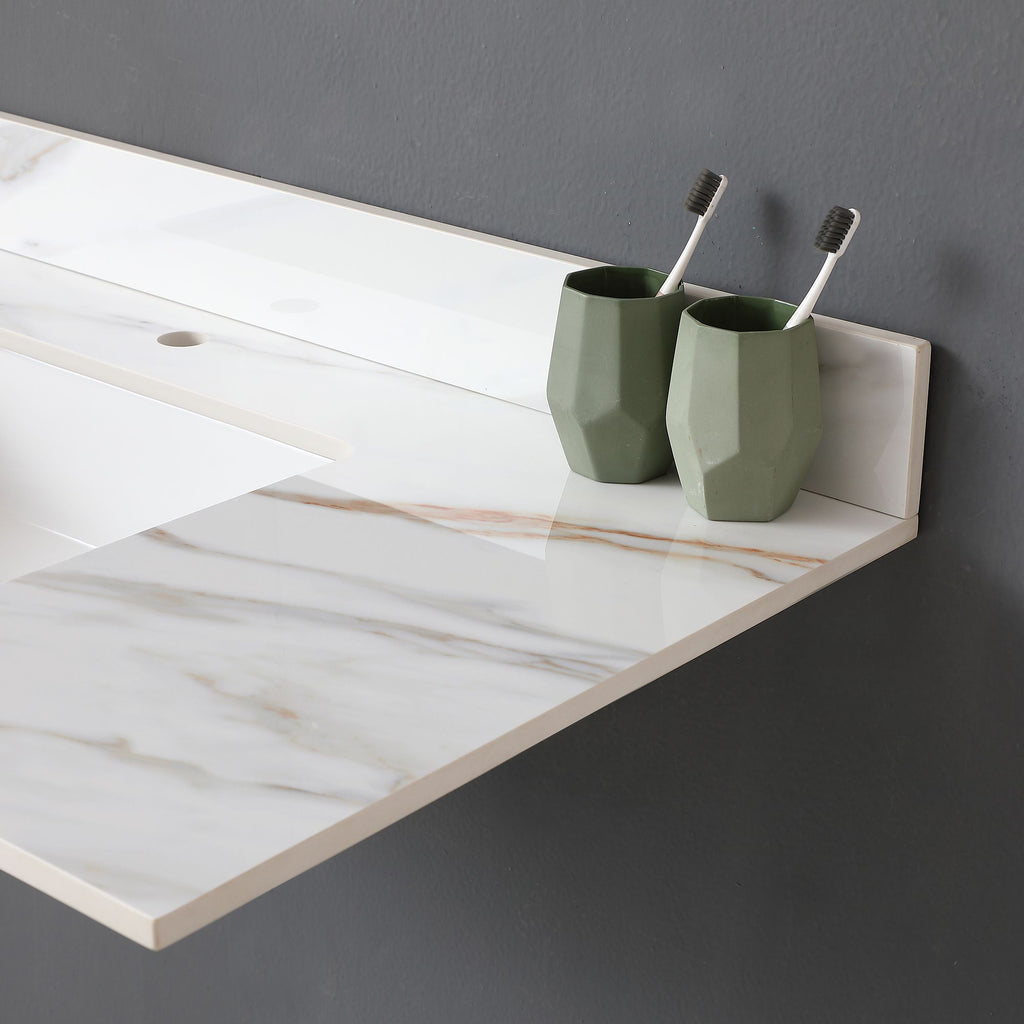 Carrara White Vanity Top with Center Sink and Backsplash