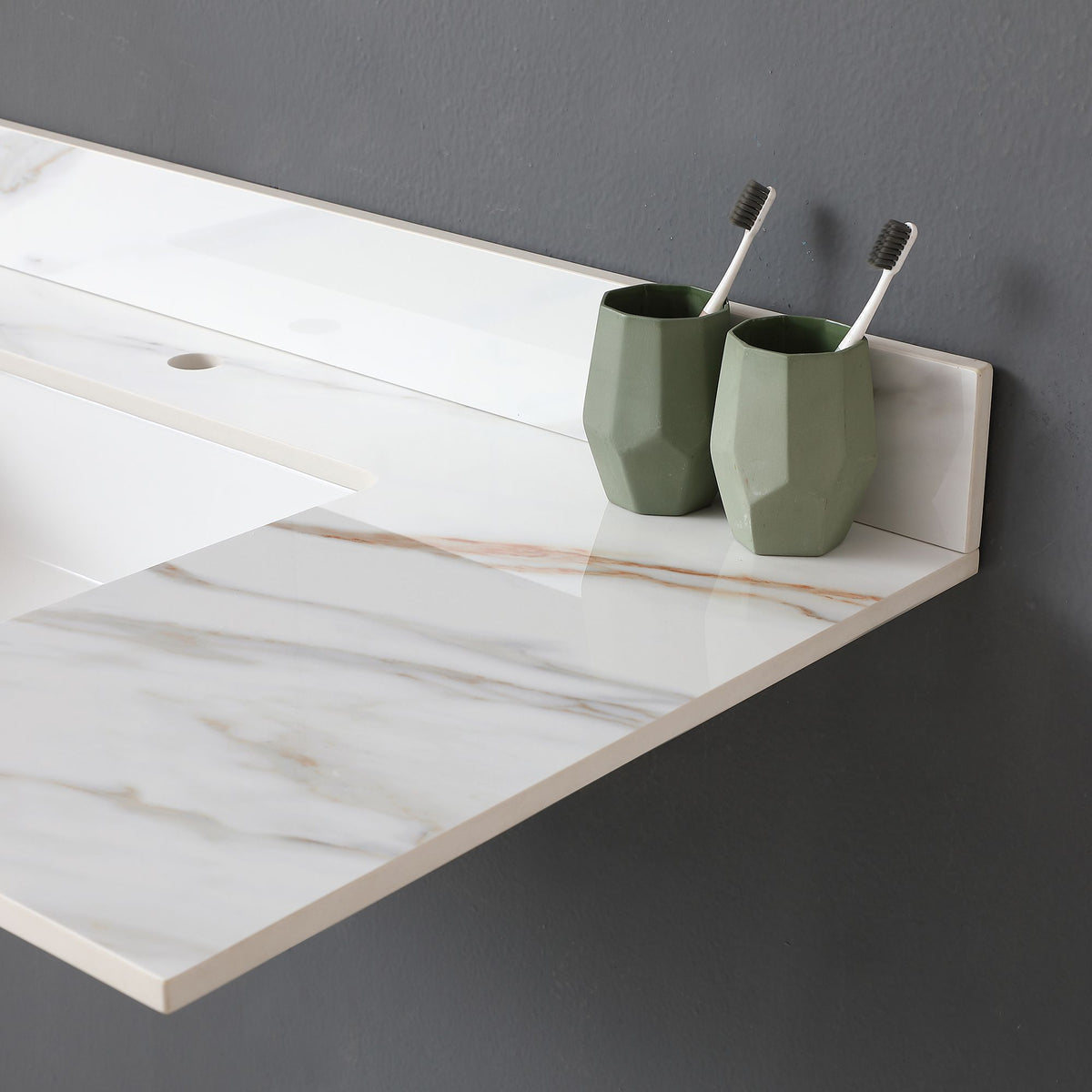 Carrara White Vanity Top with Center Sink and Backsplash