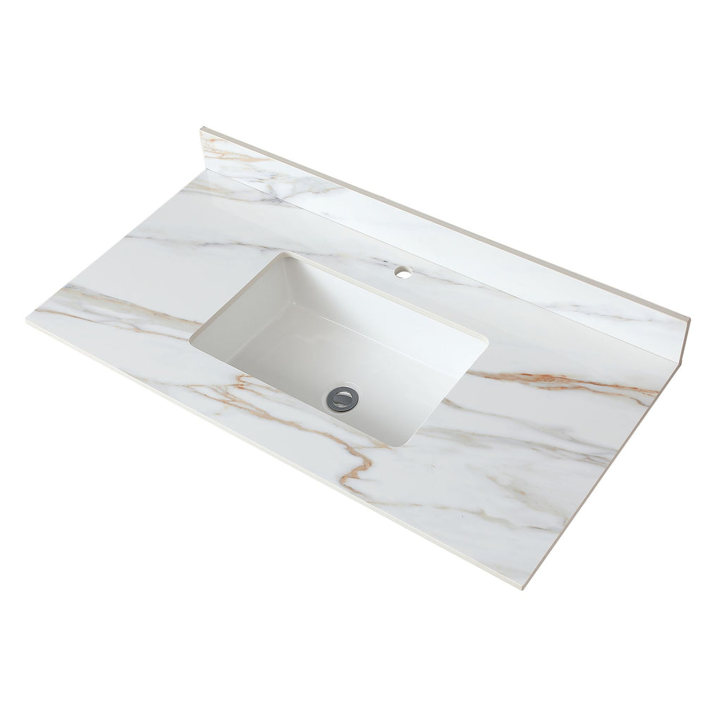 Carrara White Vanity Top with Center Sink and Backsplash