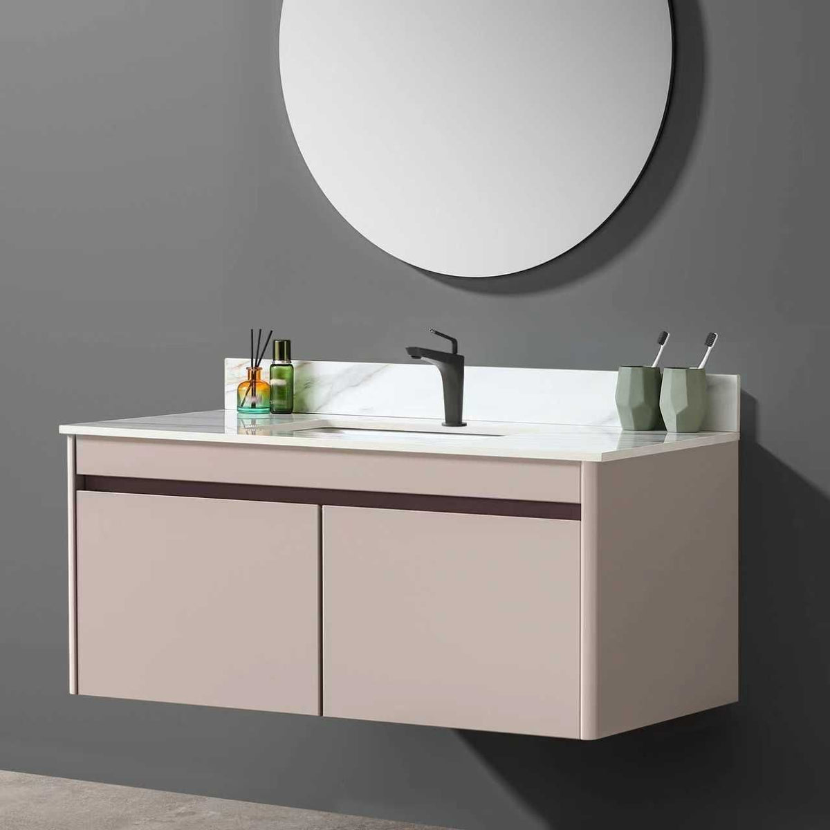 Carrara White Vanity Top with Center Sink and Backsplash