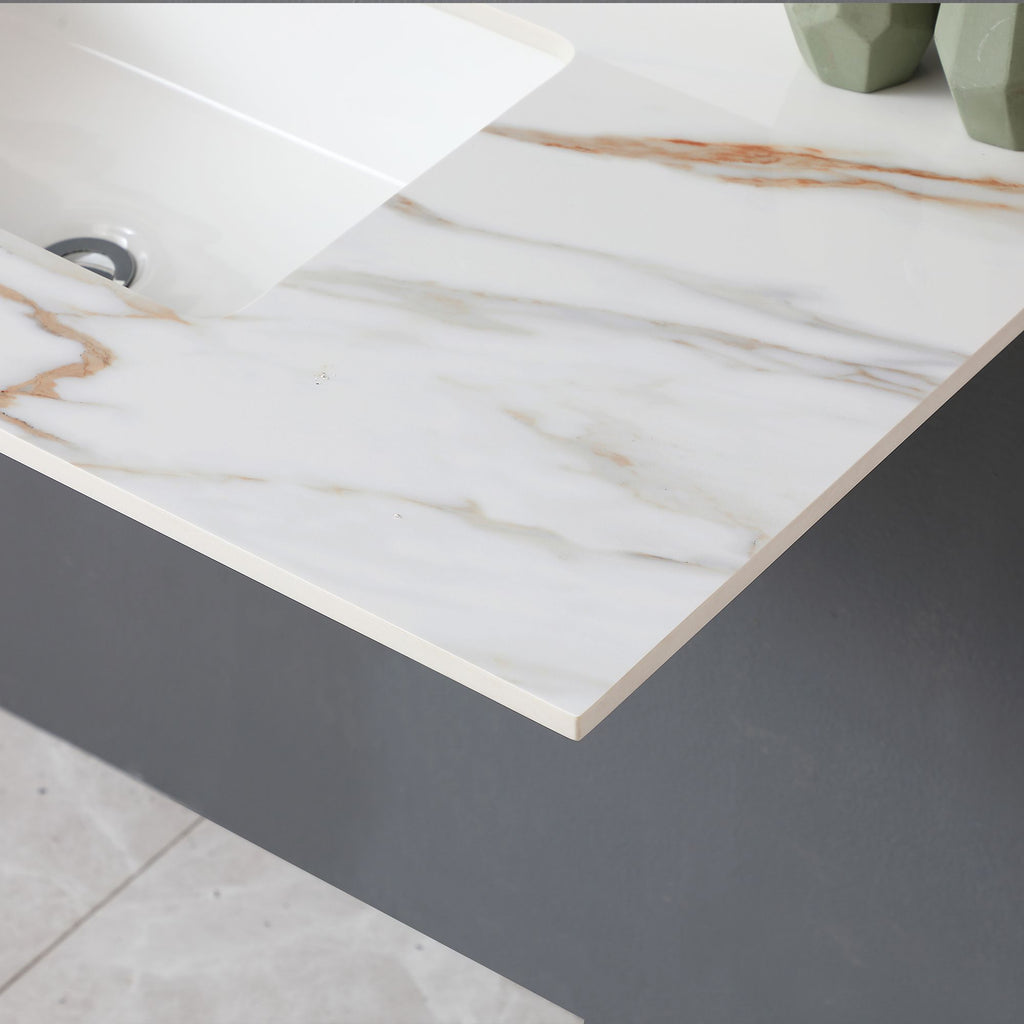 Carrara White Vanity Top with Center Sink and Backsplash