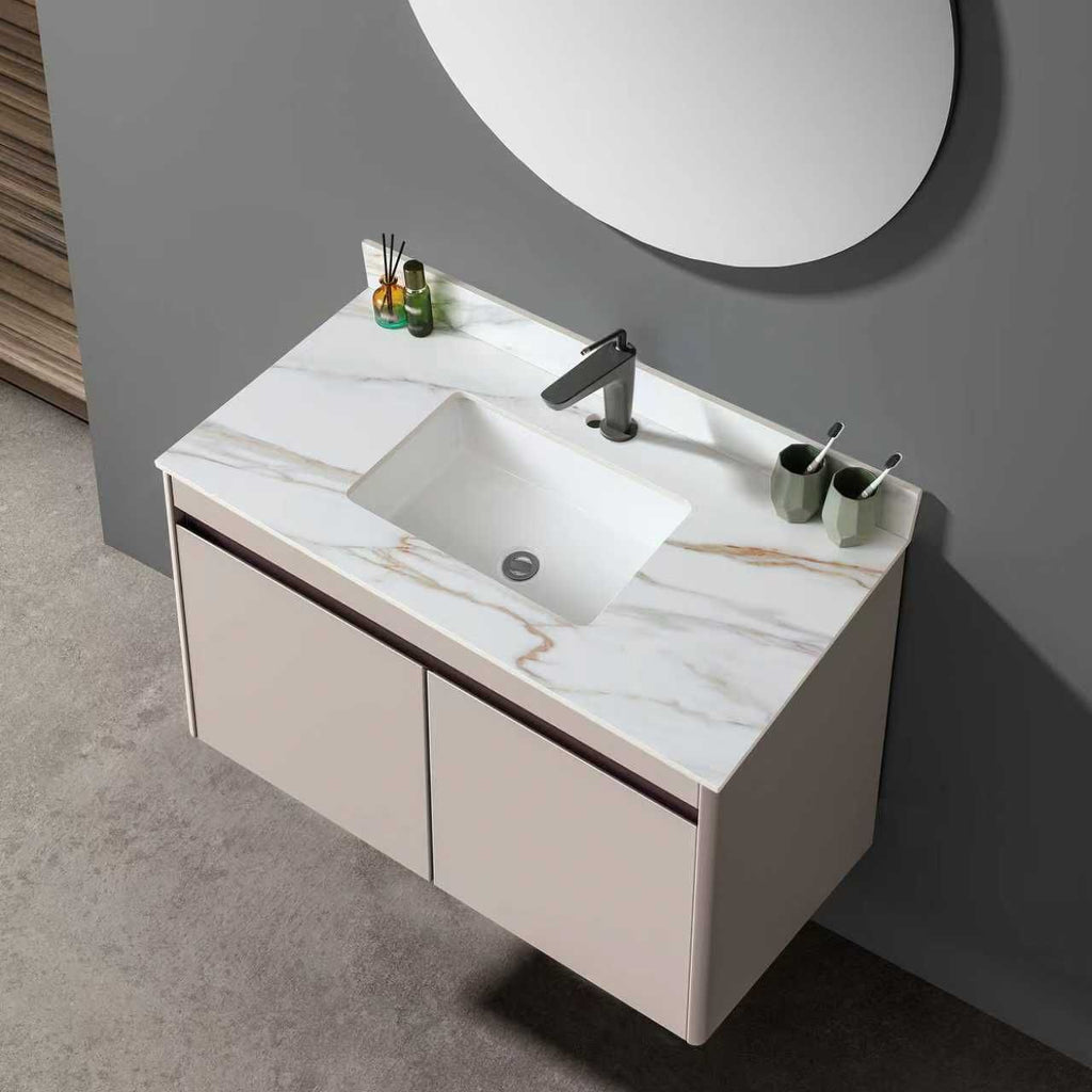 Carrara White Vanity Top with Center Sink and Backsplash