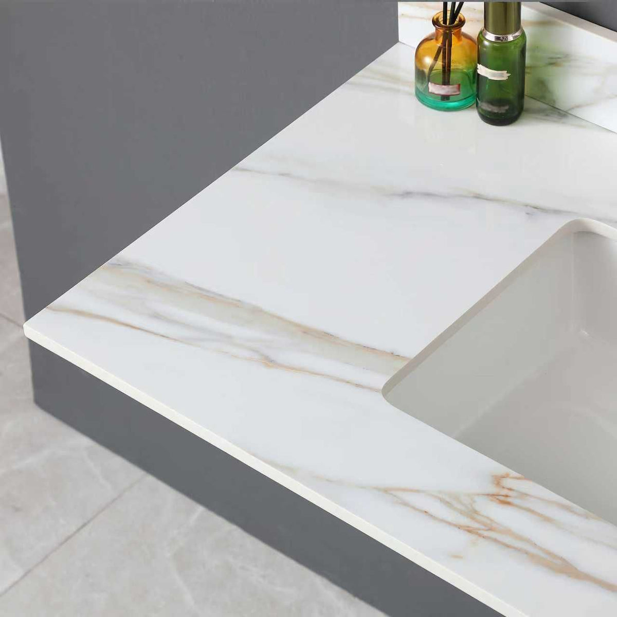 Carrara White Vanity Top with Center Sink and Backsplash