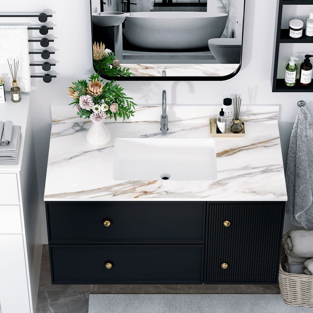 Carrara White Vanity Top with Center Sink and Backsplash