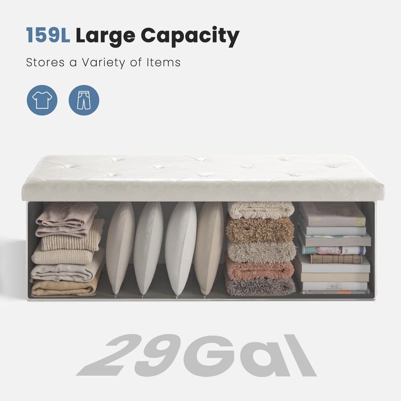 Folding Storage Ottoman with Divided Interior
