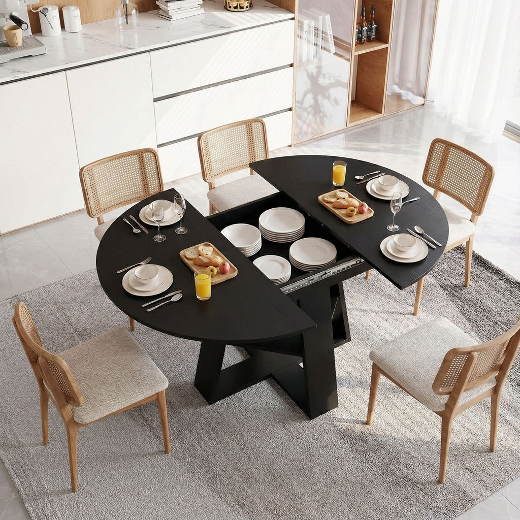 Modern Farmhouse Extendable Round-to-Oval Dining Table