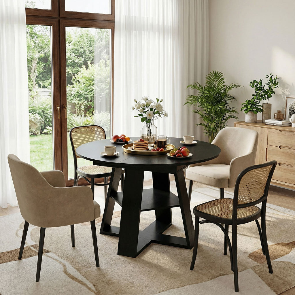 Modern Farmhouse Extendable Round-to-Oval Dining Table