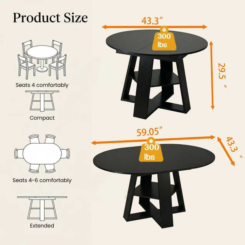 Modern Farmhouse Extendable Round-to-Oval Dining Table