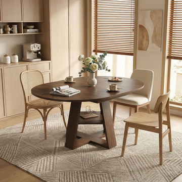 Walnut Extendable Round-to-Oval Dining Table